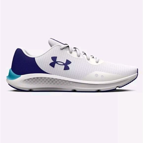 Under ARMOUR Charged Pursuit 3 TECH Men\'s‎ Size 12 White Blue Gym Running Train